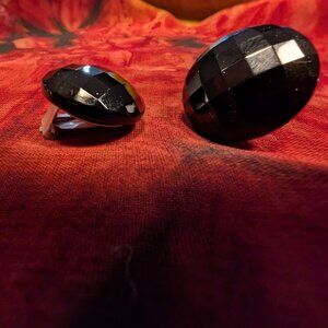 1950's Clip on black glass earrings